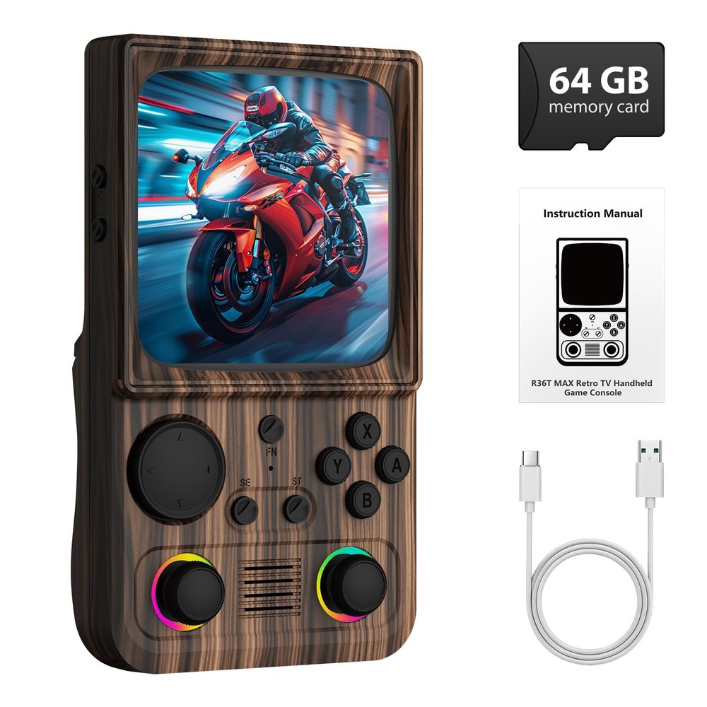 R36TMAX Retro Handheld Game Console, 4 Inch IPS HD Screen Retro Gaming Console, Supports WiFi Networked Fighting and OTG, Compatible with a Large Variety of Classic Games,Wood Grain Coffee Brown