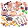 60Pcs Kids Mini Play Kitchen Accessories, Pretend Cooking Play Set with Cookware, Tableware & Fruit & BBQ Sets, Learning Gift for Boys, Girls, Toddlers,Pink view 2