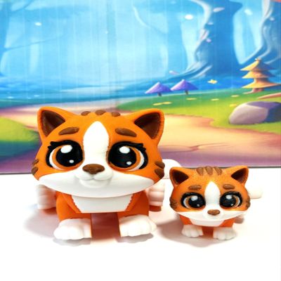 Articulated 3D Printed Ginger Cat, Mother and Child Orange Ginger Cat Fidget Toy, Desk Dcor, Display, 3D Printed in USA - AGC001