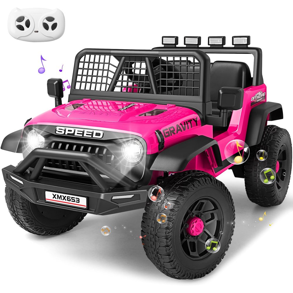 Hikole 24V Ride on Car with Remote Control,Toddler Electric Car, 2100W Strong Motors, Shock Springs, Fast/Slow Speeds, Drving/Reverse, LED Light&Music&Horn&Bluetooth, 1 Wide Seat-Pink