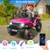 Hikole 24V Ride on Car with Remote Control,Toddler Electric Car, 2100W Strong Motors, Shock Springs, Fast/Slow Speeds, Drving/Reverse, LED Light&Music&Horn&Bluetooth, 1 Wide Seat-Pink view 4