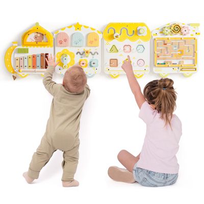 ROBUD Activity Wall Busy Board, Spring Train Montessori Busy Board, 12-in-1 Wooden Sensory Wall Panel, Montessori Sensory Wall Panel for Boys & Girls, Ideal for Toddler Playroom Nursery Classroom