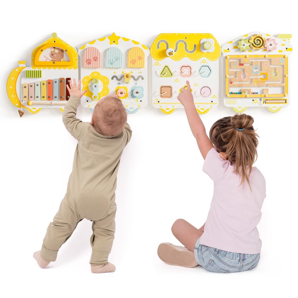 ROBUD Activity Wall Busy Board, Spring Train Montessori Busy Board, 12-in-1 Wooden Sensory Wall Panel, Montessori Sensory Wall Panel for Boys & Girls, Ideal for Toddler Playroom Nursery Classroom