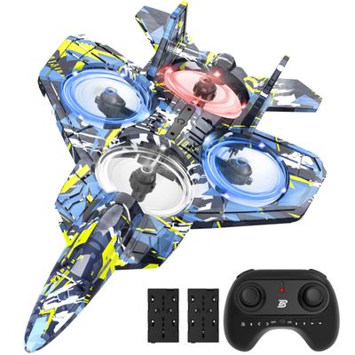 BEZGAR RC Plane, Foam Remote Control Airplane, Drone for Kids, RC Aircraft for Boys and Girls, Fighter Jet Helicopter with LED Lights, Altitude Hold, 360 Flip Stunt Rotation, Toy Airplane Blue