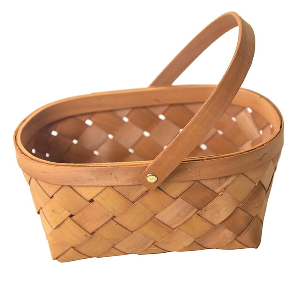 ABOOFAN Portable Woven Storage Basket Medium Wood Chip Design Household Organizer for Living Bathroom Closets Playroom and Car Stylish Space Saver for Fruits Vegetables and Gifts