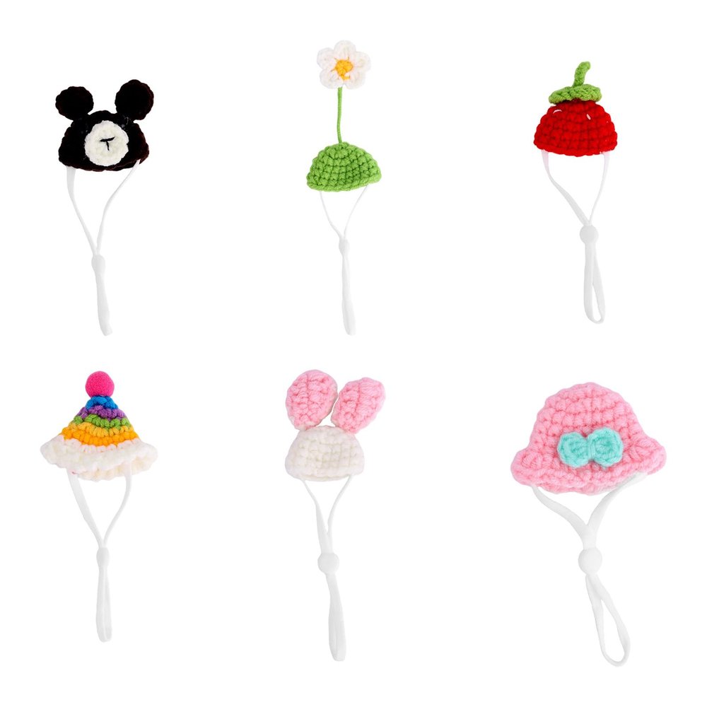6pcs Mini Desk Goose Hats, Adjustable Knitted Headwear Outfits for 7in Magnetic Goose Statue Clothes Small Costume Accessories for Desk Decoration