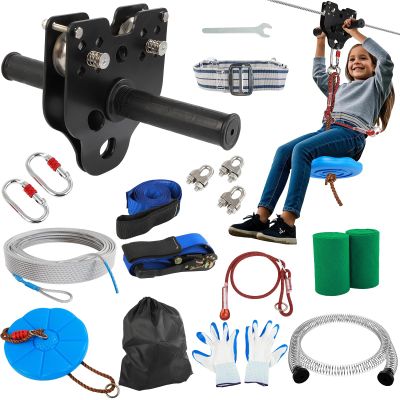FAHKNS 80FT Zipline for Backyard Kids and Adults: 400LBS Capacity Updated Removable Design Trolley,Safety Harness,Thickened Seat,Quick Tighten Zipline Kits for Outdoor
