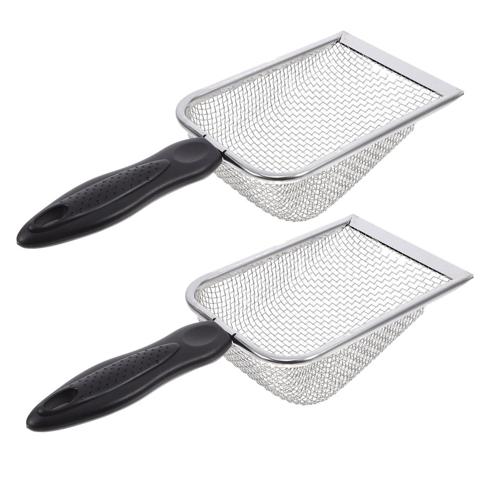 Toddmomy 2pcs Stainless Steel Beach Mesh Shovel with Plastic Handle Sand Sifter for Shell Collecting Backyard Play and Kitchen Food Use Breathable Design for Drainage