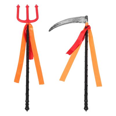 BESPORTBLE 1 Set Halloween Costume Accessories: Plastic Scythe and Trident Props for Kids Role-Playing - Lightweight Devil Cosplay Props for Halloween Party Supplies
