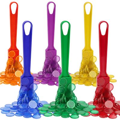 Coopay Magnetic Bingo Wand Chip Set - 6 Pack Magnetic Wands, 300 Colorful Metal Chips for Kids Classroom Science Learning Counting Family Game Night Educational