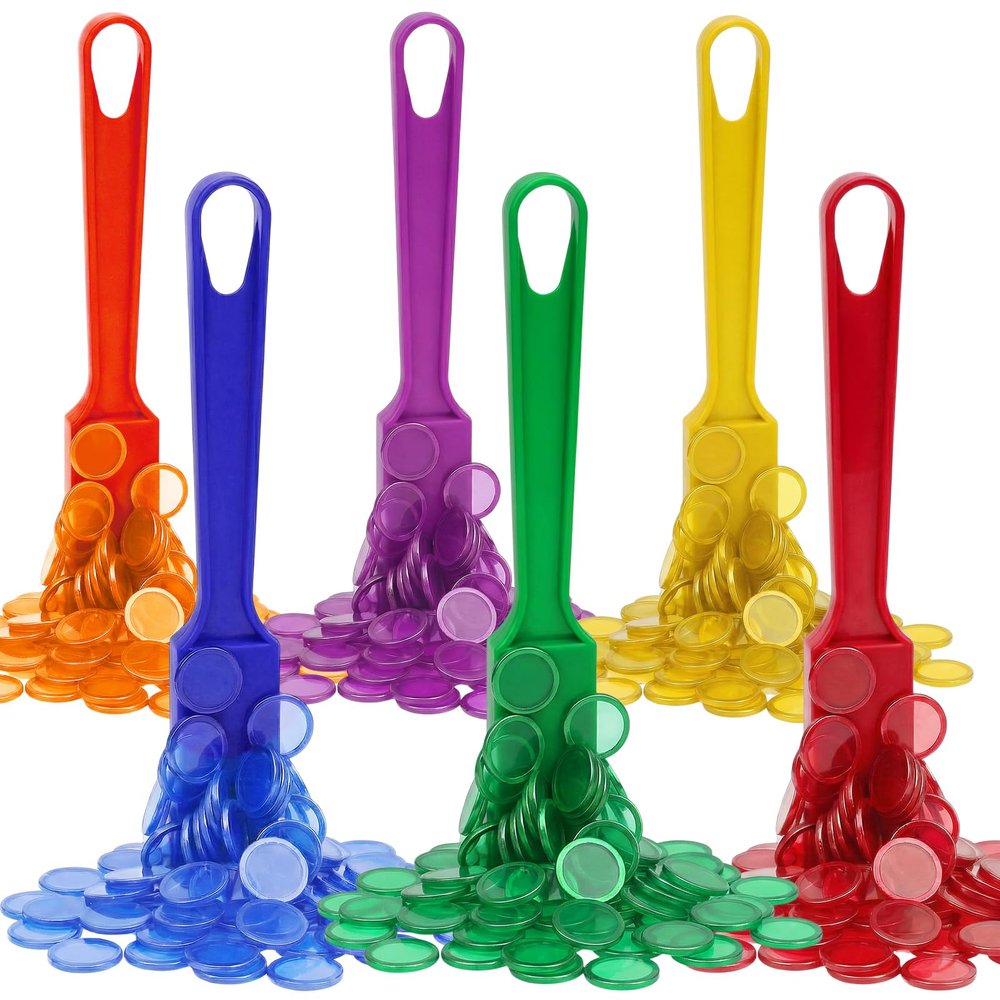Coopay Magnetic Bingo Wand Chip Set - 6 Pack Magnetic Wands, 300 Colorful Metal Chips for Kids Classroom Science Learning Counting Family Game Night Educational