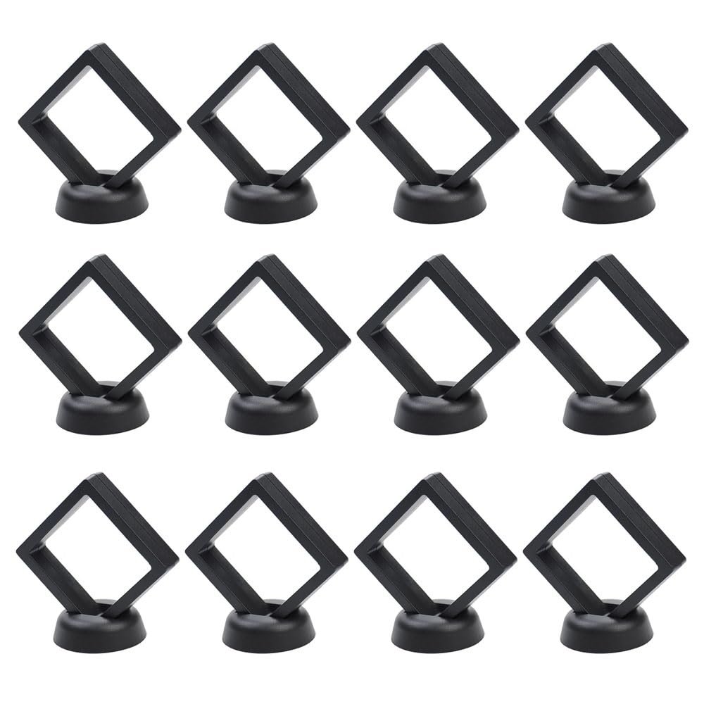 12 Pack 3D Floating Display Case, Transparent Floating Frame Display Holder Stand for Coin, Stamp, Jewelry (Black)