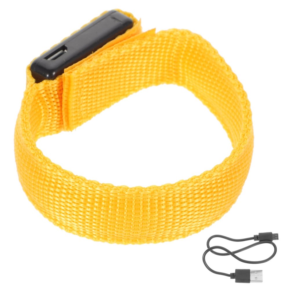 Beaupretty USB Rechargeable LED Glowing Bracelet High Visibility Flashing Wristband for Night Safety Party Gear with Included USB Cable Yellow Light Up Wrist Wrap