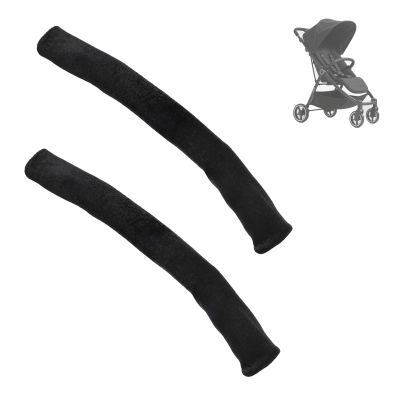 2pcs Baby Stroller Armrest Covers, 15.35x5.9in Universal Stroller Handle Protector Cover Replacement Removable Pushchair Handlebar Sleeves Practical Accessories (Black)