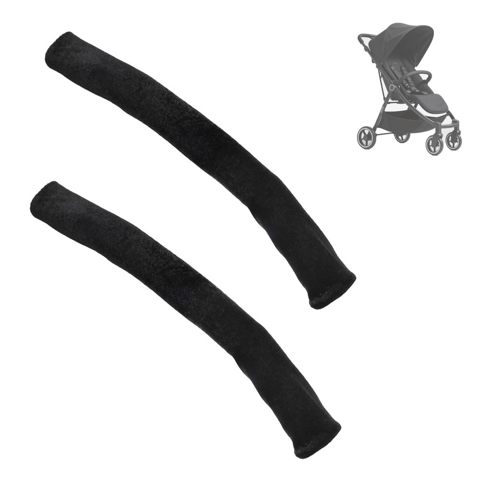 2pcs Baby Stroller Armrest Covers, 15.35x5.9in Universal Stroller Handle Protector Cover Replacement Removable Pushchair Handlebar Sleeves Practical Accessories (Black)