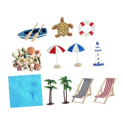minkissy 12pcs Mini Beach Ornament Set Micro Landscape Dollhouse Decor with Shells Boats Lifebuoys Lightweight Miniature for Home Gardening Wedding Birthday Holiday Party Decorations
