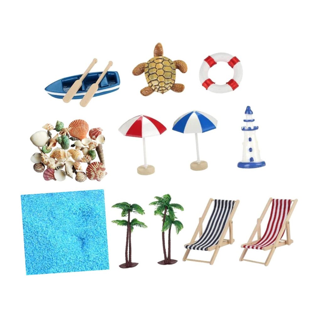 minkissy 12pcs Mini Beach Ornament Set Micro Landscape Dollhouse Decor with Shells Boats Lifebuoys Lightweight Miniature for Home Gardening Wedding Birthday Holiday Party Decorations