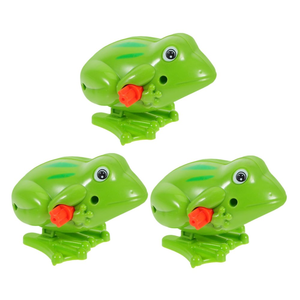 Toddmomy 3pcs Wind Up Frog Plastic Clockwork Jumping for Boys Fun Gift Bright Green Developmental Childrens Tactile Skill Enhancing