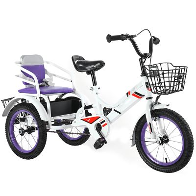 JIYIAN Purple,16 inches,Kids Tricycle for Ages 3-10 | Heavy-Duty Steel Twin-Seat Bicycle Extra-Deep Storage Basket and Under-Seat Compartment | Wide Anti-Slip Tires Smooth Bearings for Easy Riding