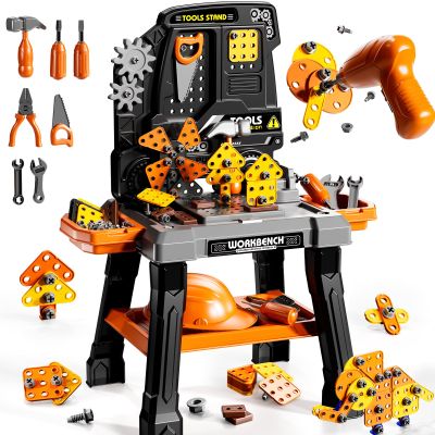 KIZONLY Kids Tool Toy Playset with Electronic Drill Sound for Aged 3 4 5 6 7 8, Workbench Toys for Toddlers 3-5, Pretend Play Tool Box, Construction Mechanic Set, Birthday Gift for Boys Girls Ages 3-8