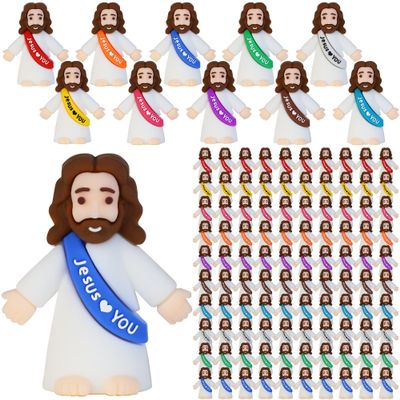 100 Pack Little Jesus Figures, Mini Jesus Figurines in Bulk Easter Jesus Loves You Tiny Christ Toys to Hide and Seek Sunday School Religious Party Favors Baby Jesu Baptism Gift for Easter Egg Stuffers