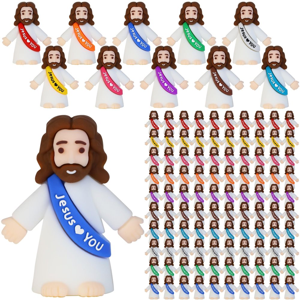 100 Pack Little Jesus Figures, Mini Jesus Figurines in Bulk Easter Jesus Loves You Tiny Christ Toys to Hide and Seek Sunday School Religious Party Favors Baby Jesu Baptism Gift for Easter Egg Stuffers