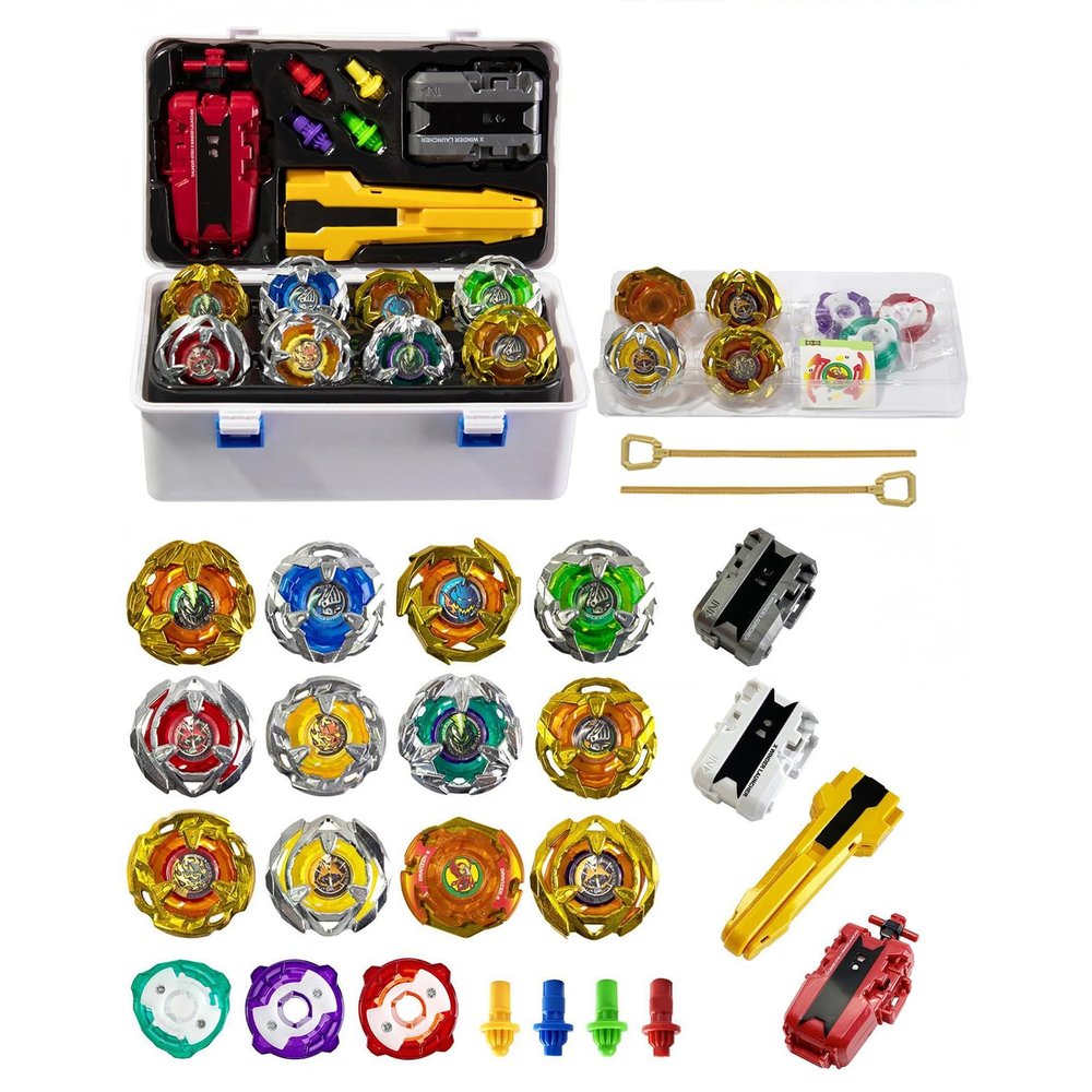 Wotean Gyro Battling Set, 12 Spinning Tops, 3 Launchers 1 Grip 3 Middle Rings and 4 Bases, with Storage Box, Kids Toys Birthday Gift Ideal for 6+ Years Old Boys,B