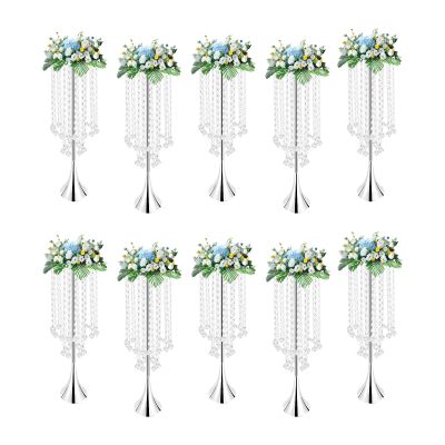 10 Pcs 21.9" Elegant Crystal Centerpiece Vases for Weddings, Parties & Home Decor(Silver)