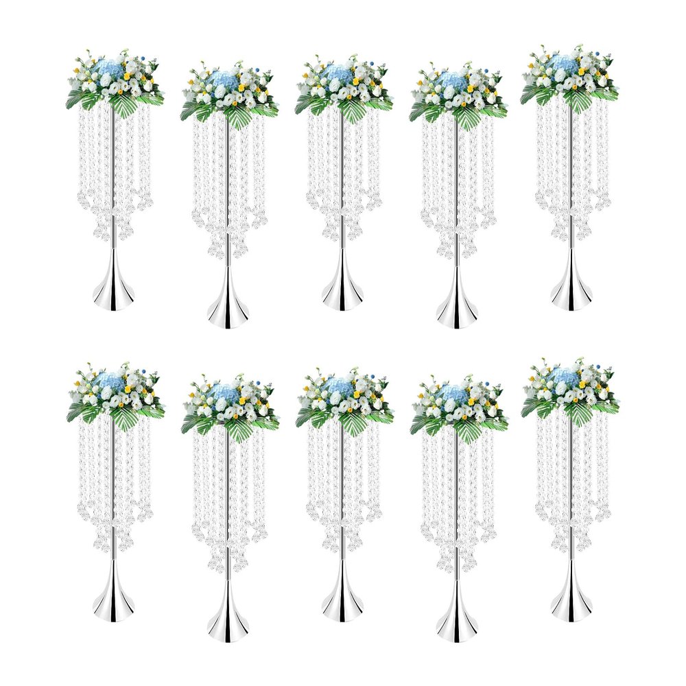 10 Pcs 21.9" Elegant Crystal Centerpiece Vases for Weddings, Parties & Home Decor(Silver)