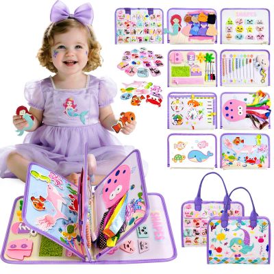Aurasys Toddler Busy Board Montessori Toys for Girls Birthday Gift, Sensory Busy Book Educational Learning Activity Board for Toddler Girls, Travel Activities Toys for Airplane Car