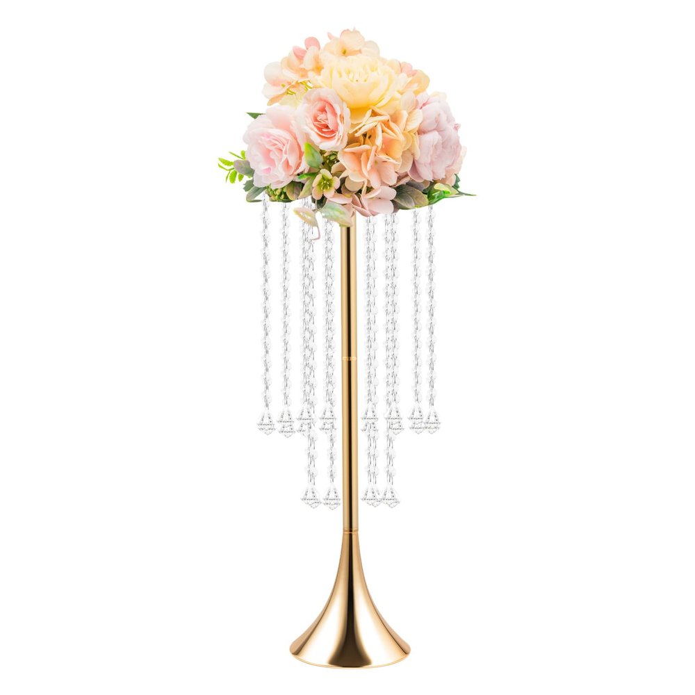 10 Pcs 21.9" Elegant Crystal Centerpiece Vases for Weddings, Parties & Home Decor(Gold)