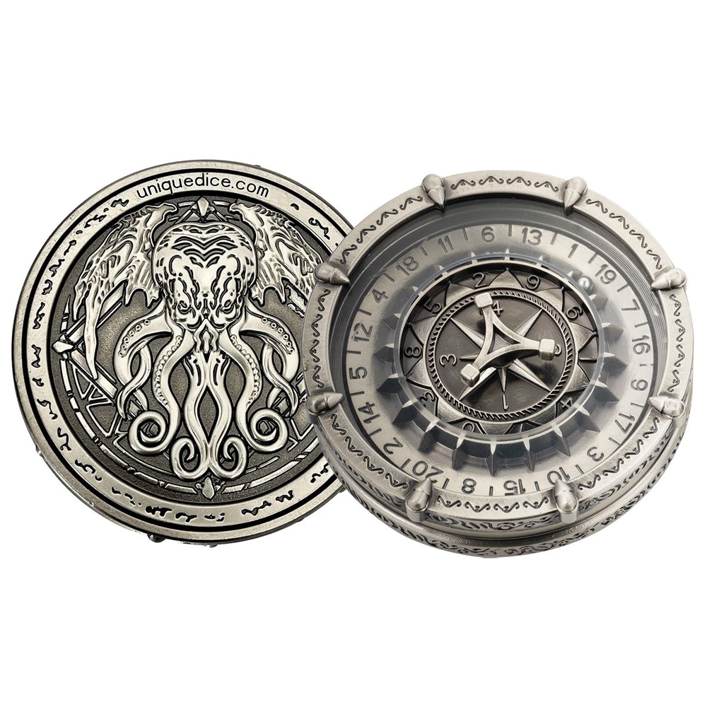 7-in-2 Metal Roulette Dice Set Wheel for DND Dungeon and Dragons and Tabletop Game DND DICE (02 Cthulhu Silver)