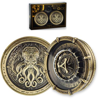 1 Pair DND Dice Spinner for TRG Game Unique Random Dice Set for Dice Goblin Gift (02 Cthulhu Brass)