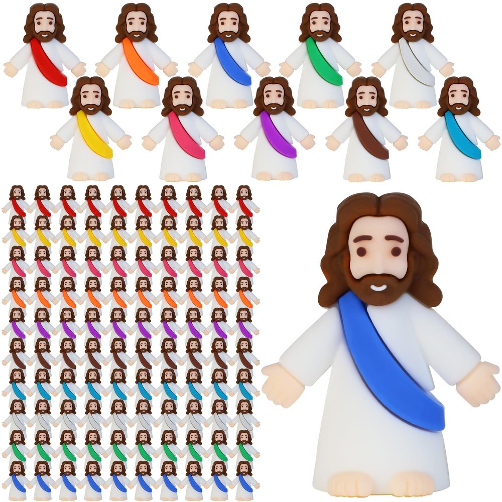 100 Pcs Little Jesus Figures, Mini Jesus Figurines in Bulk Tiny Jesus Christ Toys to Hide and Seek Christian Sunday School Religious Party Favors Baby Jesus Baptism Gifts for Easter Egg Stuffers