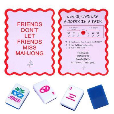 Adkoat Mahjong Tile Shuffler Cards Set of 2 - Mah Jongg Accessories and Gifts for Beginner with Rules - Unique Mah-jongg Tile Party Supplies for Mixing & Shuffling