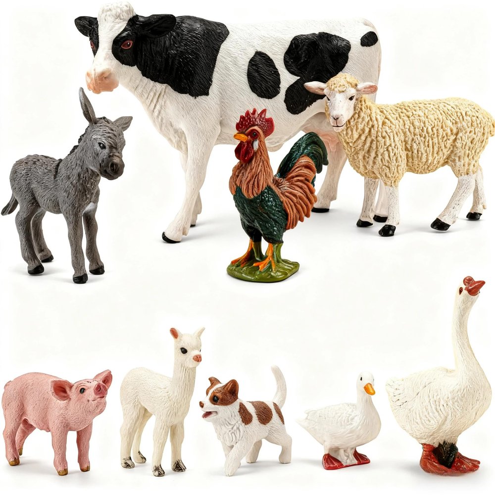 THINKBAY 9PCS Realistic Farm Animal Toys for Toddlers, Educational Learning Plastic Farm Toy Animal Figure Set Playset Including Cow Sheep Pig Dog Figurines for Kid Valentine's Day Gifts for Kids
