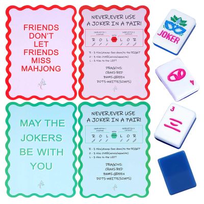 Adkoat 4PCS Mahjong Shuffler Cards for Tiles Mixing & Shuffling - Portable Mah Jongg Accessories and Gifts for Party Supplies - Waterproof Rules Printed for Mah-jongg Beginners & Lovers