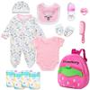 13 Pcs Set Reborn Baby Dolls Clothes Girl Outfit Accessories Pink Sheep Print for 17-22 Inch Reborn Dolls Newborn Girl with Pink Strawberry Backpack Diaper view 1