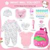 13 Pcs Set Reborn Baby Dolls Clothes Girl Outfit Accessories Pink Sheep Print for 17-22 Inch Reborn Dolls Newborn Girl with Pink Strawberry Backpack Diaper view 2