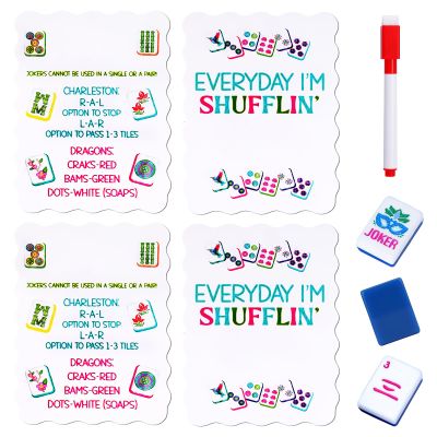 Adkoat 4PCS Mahjong Shuffler Cards with Rules - Personalized Mah Jongg Accessories and Gifts with Marker - Tile Mixing & Shuffling DIY Filpper - Mah Jong DIY Gifts