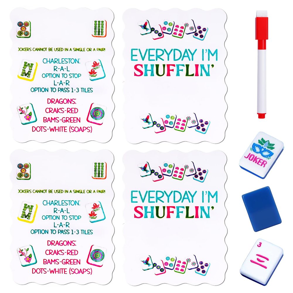Adkoat 4PCS Mahjong Shuffler Cards with Rules - Personalized Mah Jongg Accessories and Gifts with Marker - Tile Mixing & Shuffling DIY Filpper - Mah Jong DIY Gifts