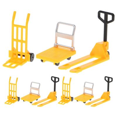 Wakauto 9PCS Miniature Construction Tool Models Set - Realistic Yellow Forklift, Hand Cart & Platform Trucks with Traffic Signs for Micro Landscaping, DIY Projects & Creative Play
