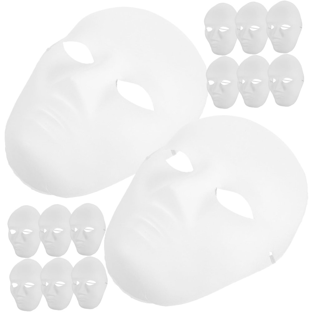 24pcs Male Full Face Blank Halloween Masks DIY Paper Pulp Material Breathable Cosplay Ghost Masquerade Party Face Cover for Painting and Costume