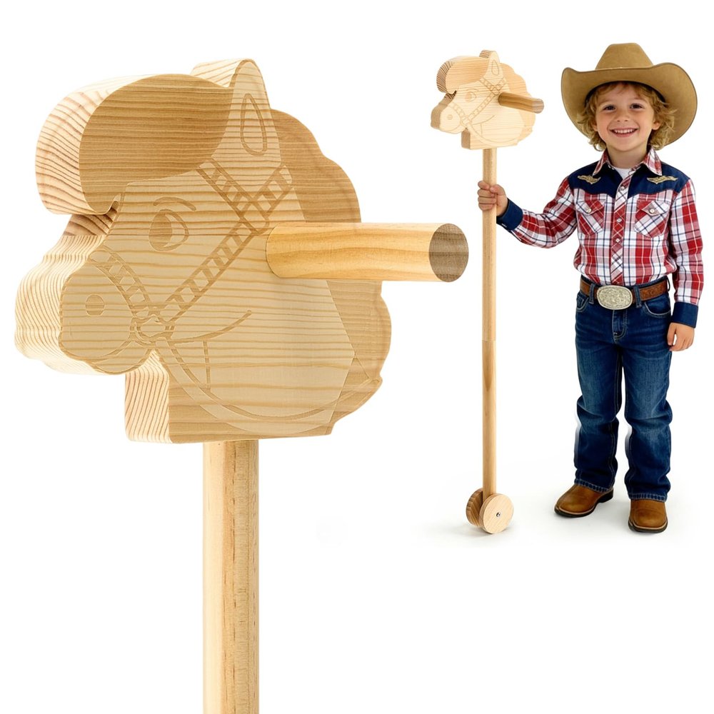 BrightRow Wood Hobby Horse for Kids Handcrafted Stick Horse Toy with Wood Wheels 36 Inches Cowboys Stick Pony for Kids Toddlers Preschoolers Knights Explorers