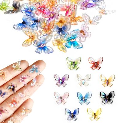 100Pcs Micro Resin Butterflies Mini Butterflies 10 Styles Mini Tiny Butterfly for Dollhouse Crafts DIY Fairy Garden Micro Landscaping Resin Decoration Nail Charms for Nail Art Glitter Sets