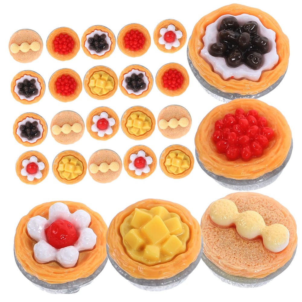 Cabilock 20Pcs Artificial Egg Tart Premium Resin Realistic Fake Food Models for Kitchen Play Home Display Photography Props Bakery Decor Simulation Dessert Toys