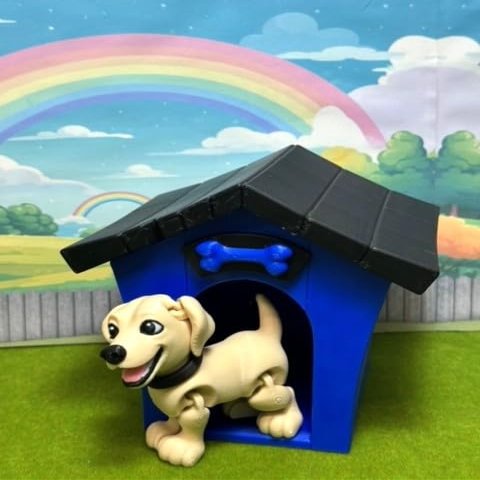 3D Printed Dog Model, Articulated Flexible Animal Toy with Dog House, Movable Joints, Home Office Decor, Fidget Toys for Autism/ADHD, Executive Desk Animals Toy - AD-LAB-BH