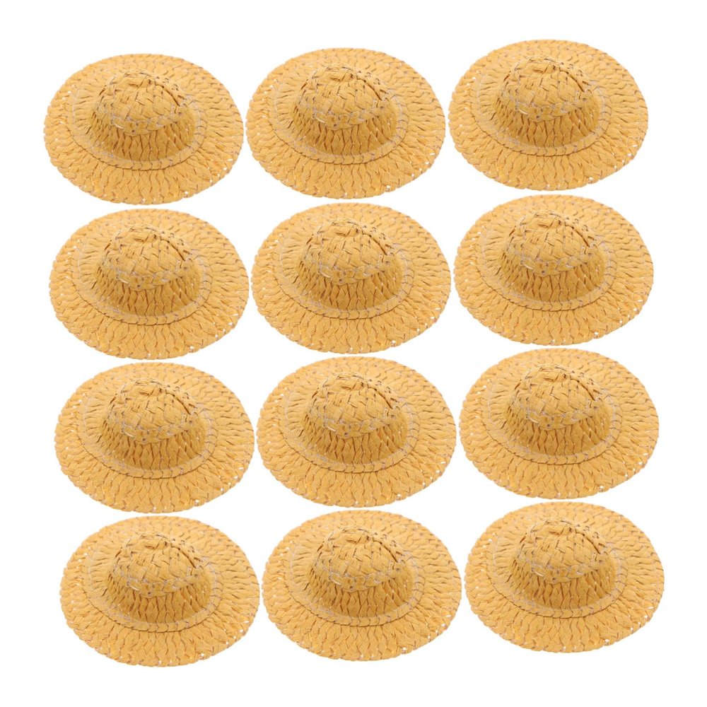 Alipis 12pcs Mini Woven Hats for Dolls DIY Decorative Craft Accessories Creative Dollhouse Ornament and Party Supplies