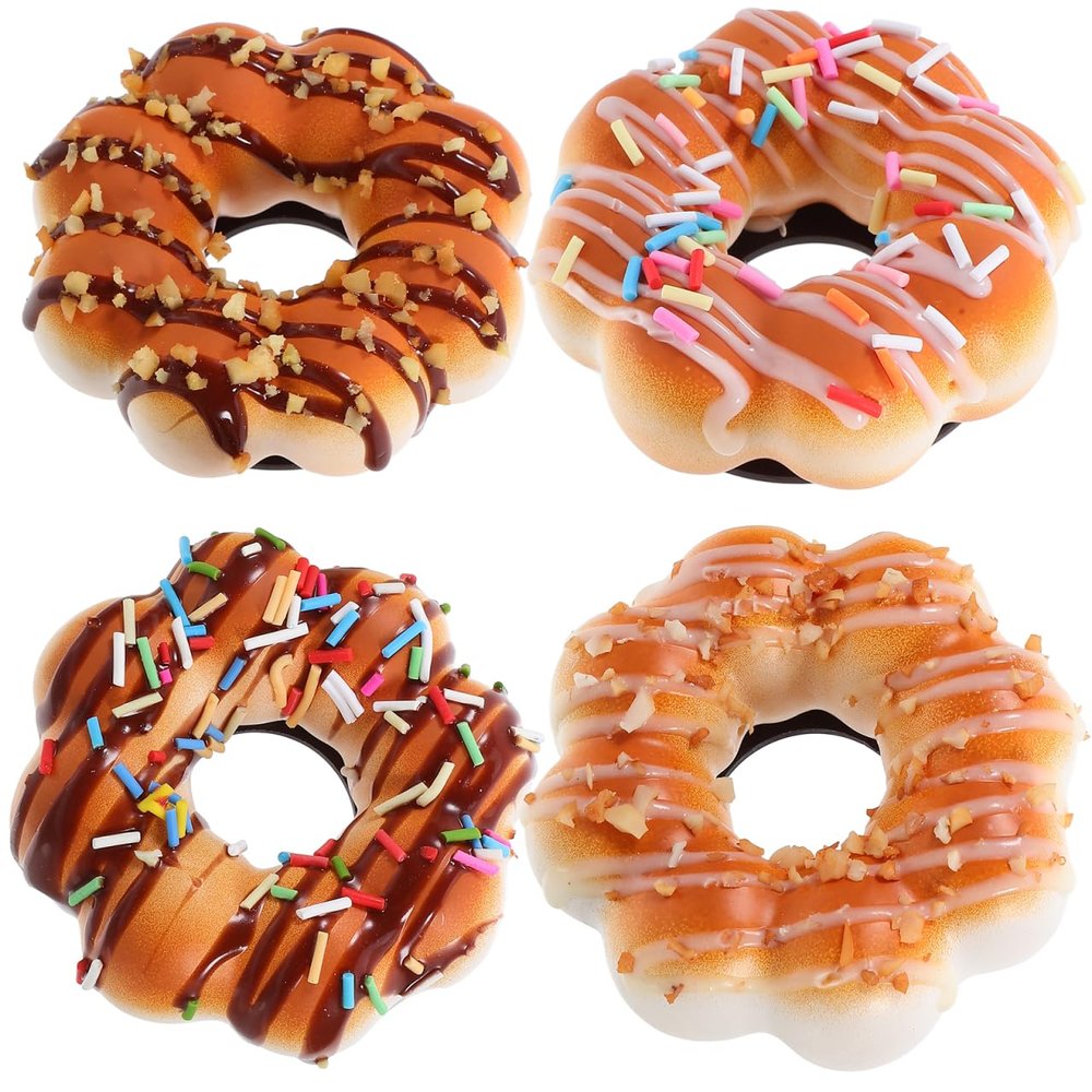 Abaodam Fake Donut 4 Pack Artificial Doughnut Models PU Faux Donuts Fake Cake Faux Dessert Food for Home Kitchen Shop Display Party Decorations Photography Props