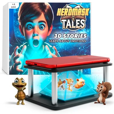 Heromask Tales: 3D Stories in 5 Languages | Gift Ages 4-10 | Innovative Educational Hologram Pyramid | Narrated by Native Storytellers in Multiple Languages to Develop Kids' Emotional Intelligence